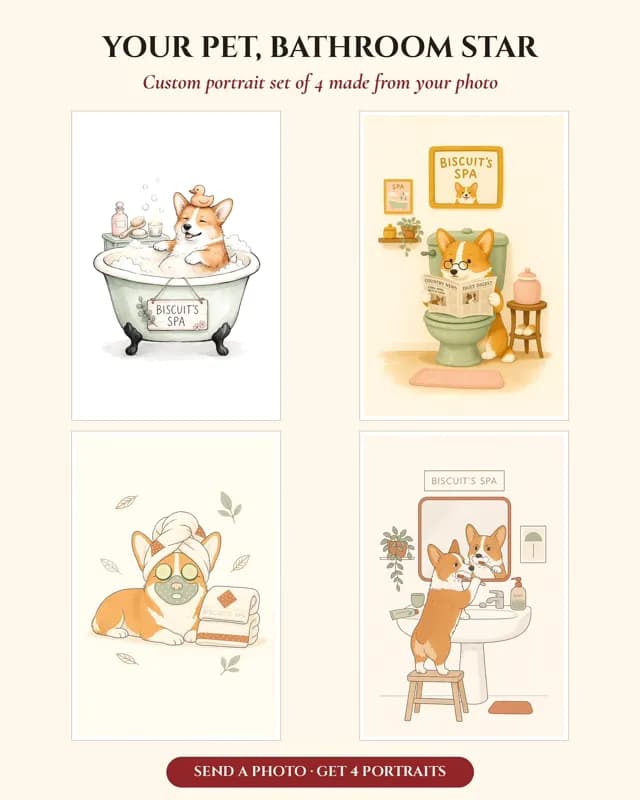 Custom Pet Bathroom Set of 4 printable wall art preview