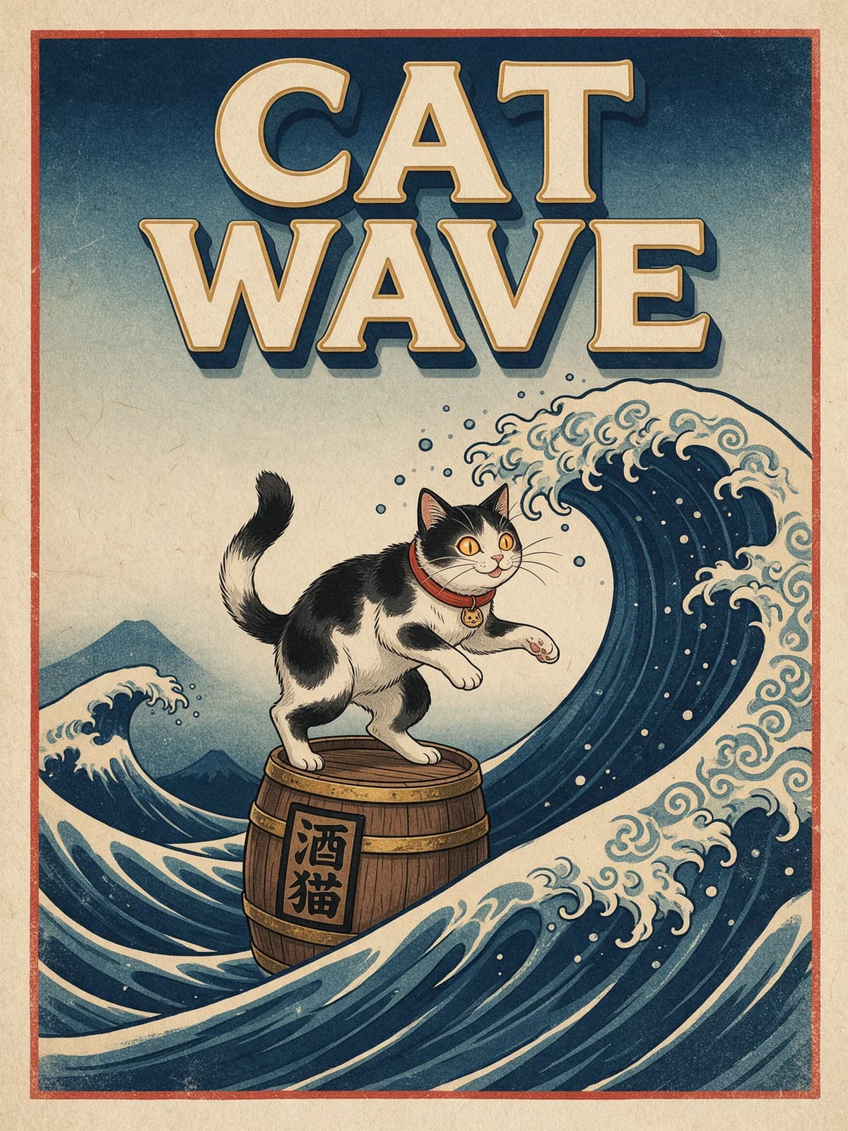 Cat Wave Bakeneko Metal Poster, personalized metal
