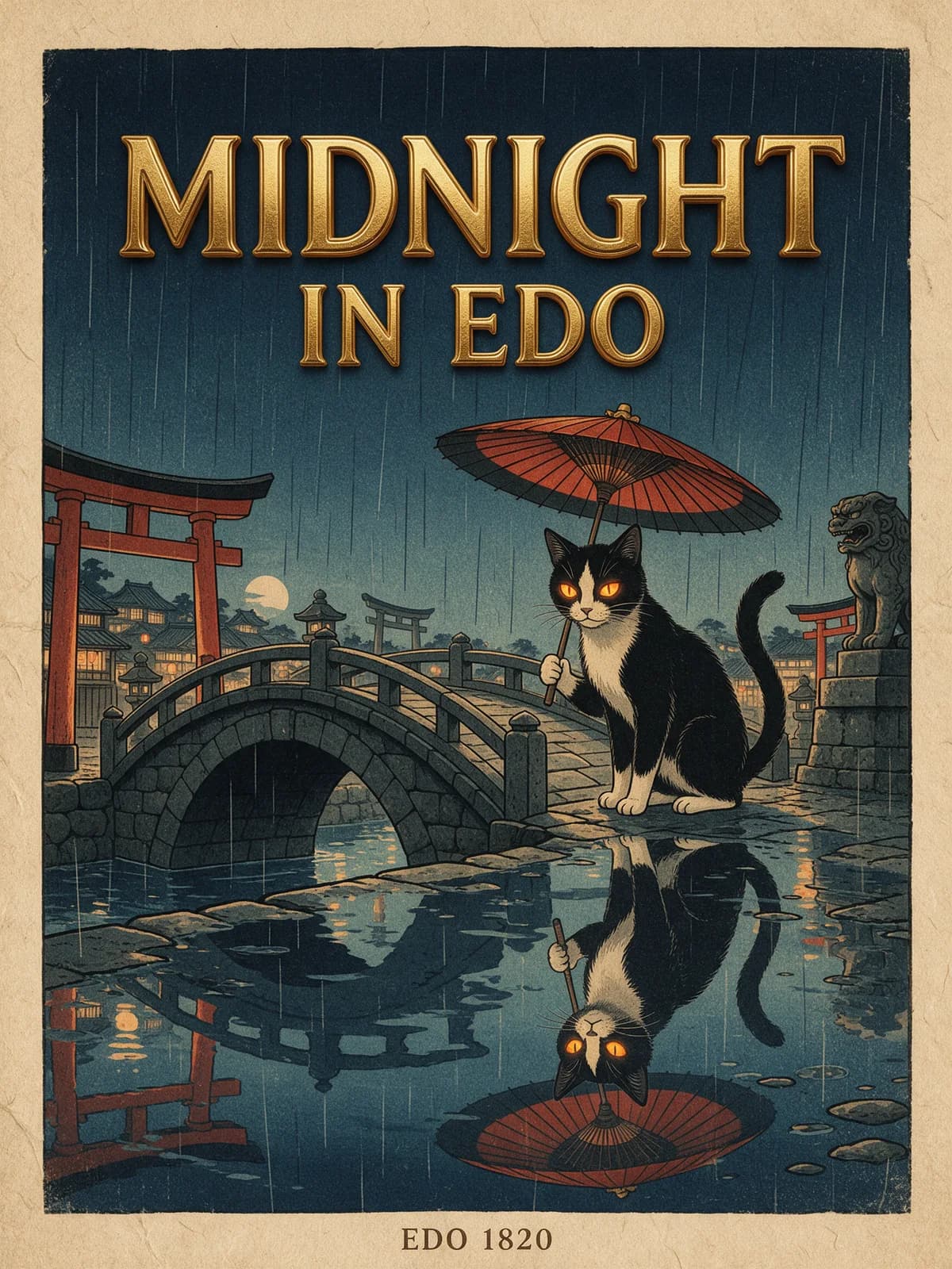 Midnight in Edo Bakeneko Metal Poster, personalized metal