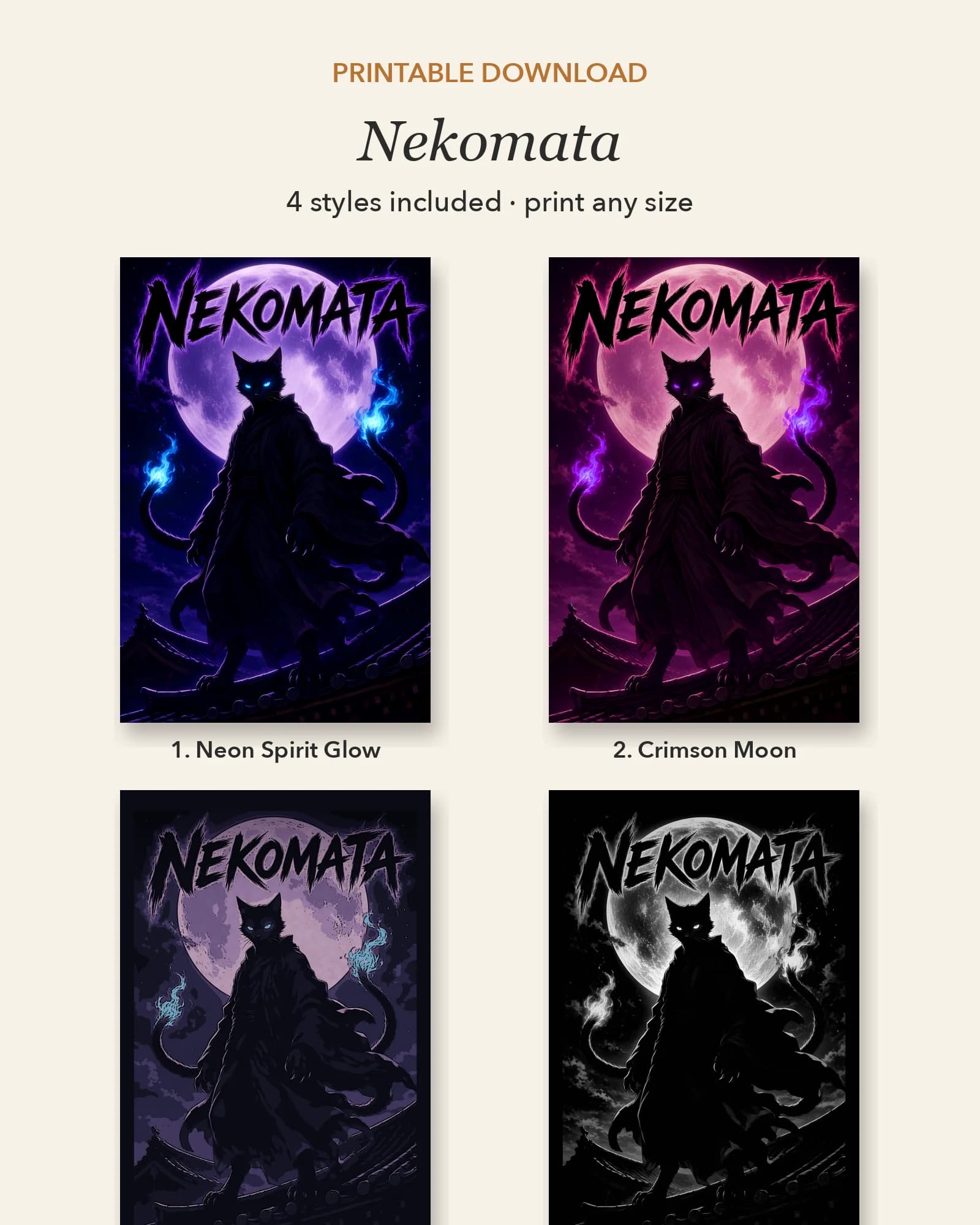 Printable download with 4 styles included